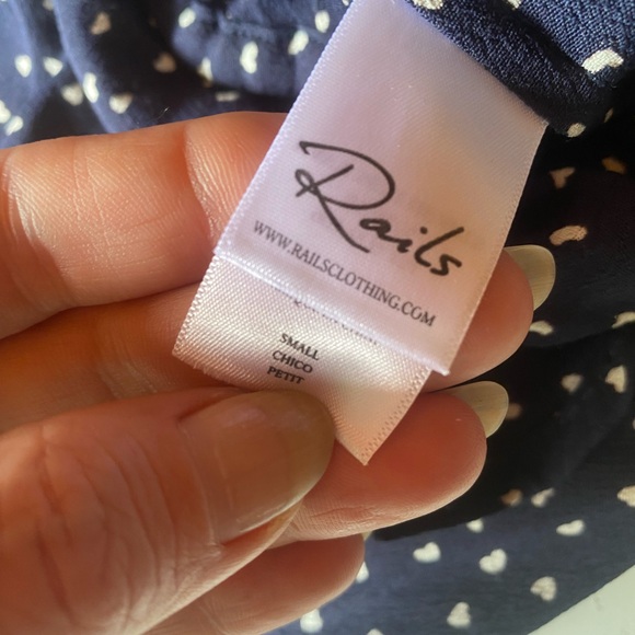 Rails Beaux Navy Blue Mini Hearts, Size Small, Peplum Shirt, Drawstring Waist - Picture 4 of 7